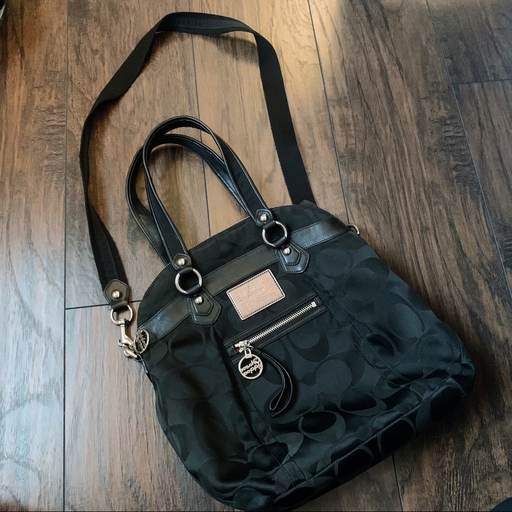 Coach “poppy” black/ silver hobo/ crossbody bag
